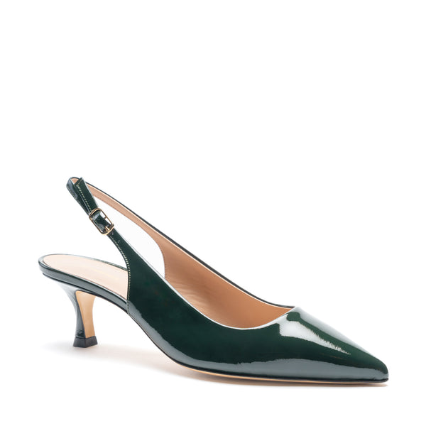 Eldof Women's Low Heel Pointed Toe Pumps – Patent Green Slingback, Comfortable 2cm Heels