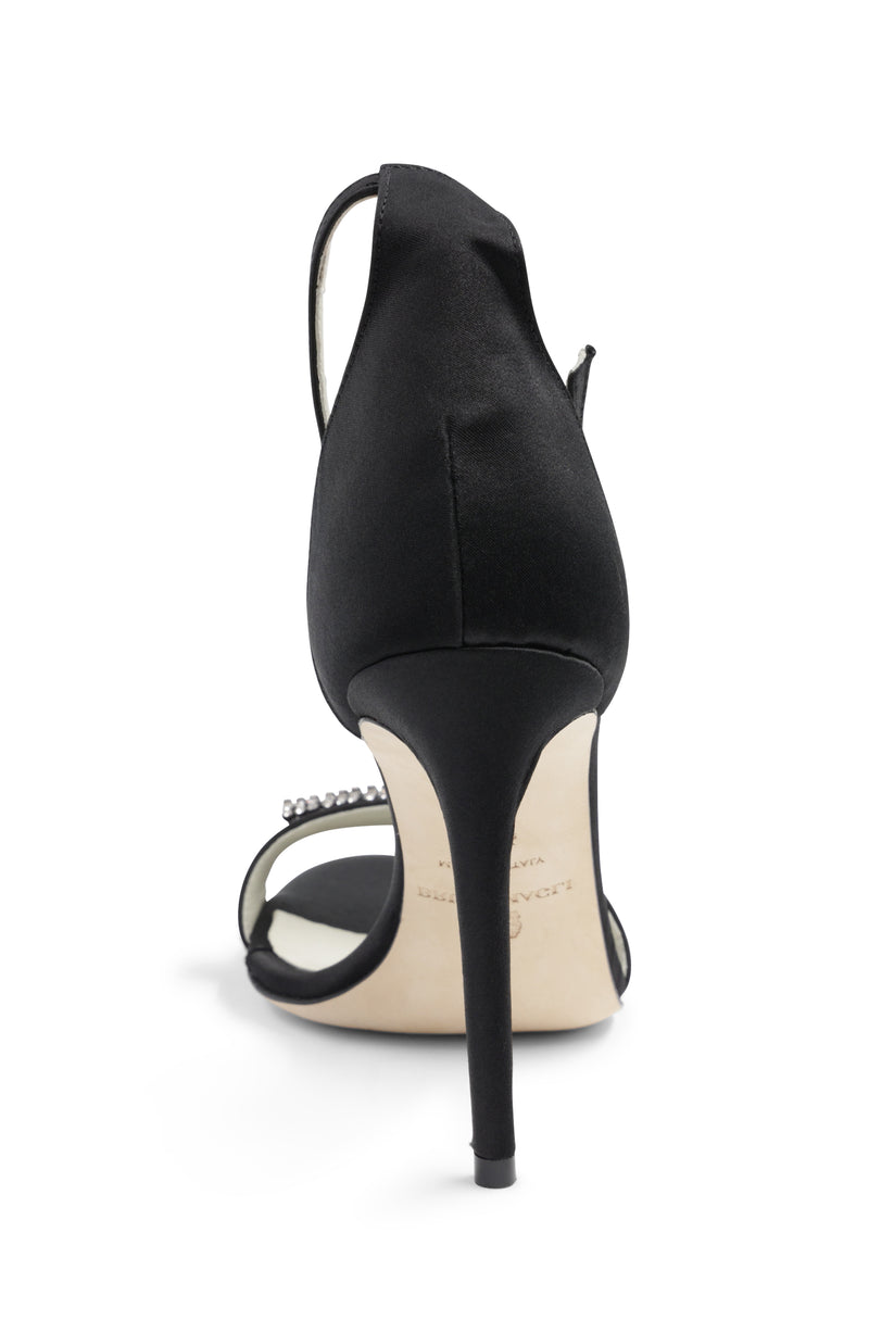 Estelle Embellished Open-Toe Heel  - Black Satin