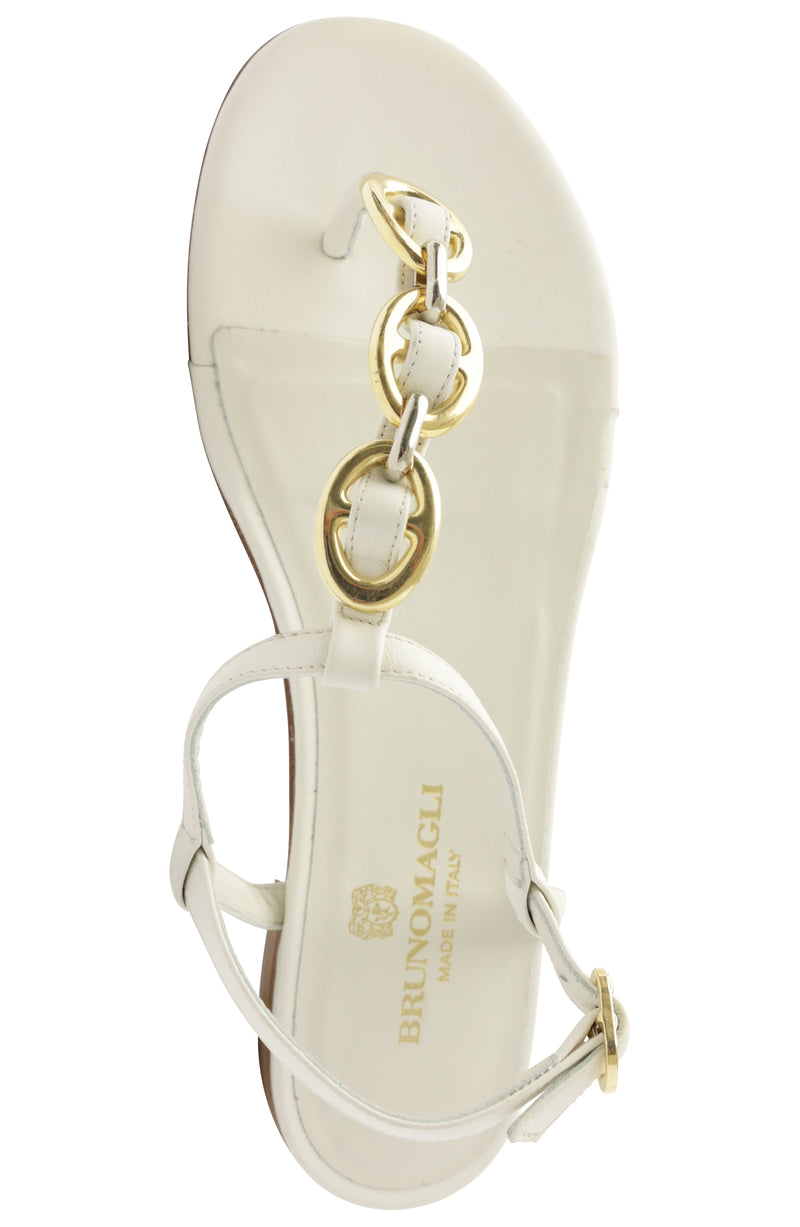 Marina Leather Embellished Thong Sandal - Off White