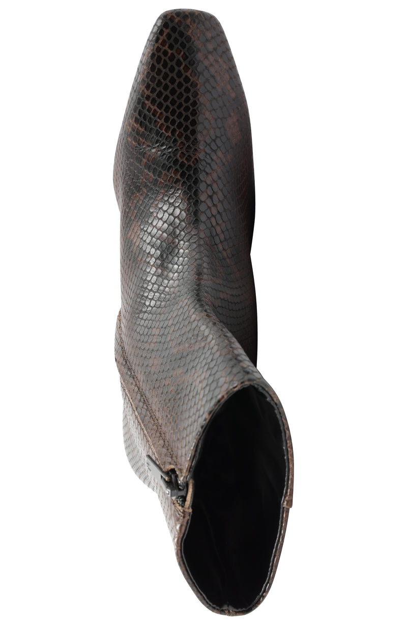 Mati Heeled Leather Ankle Boot - Brown/Black Snake