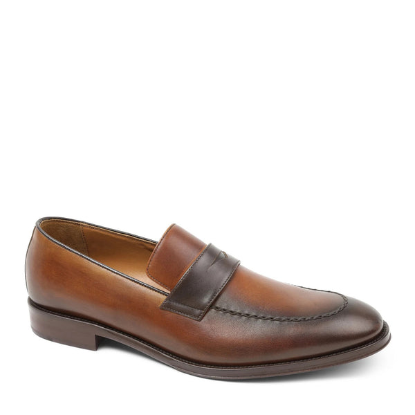 Arezzo Burnished Penny Loafer - Cognac/Dark Brown