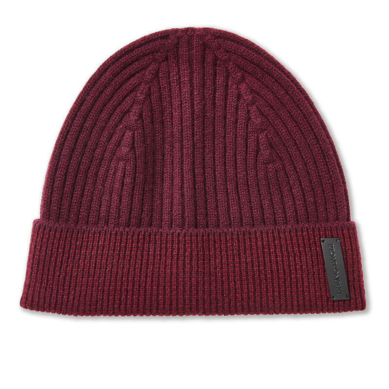 Men's Cashmere Striped Cuff Hat - Burgundy