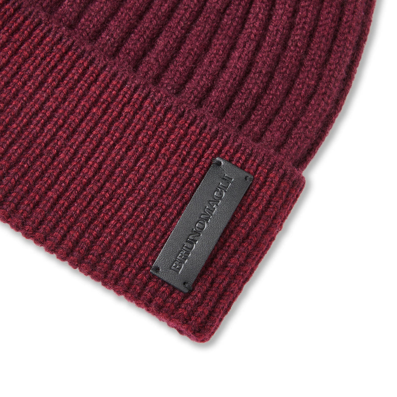 Men's Cashmere Striped Cuff Hat - Burgundy
