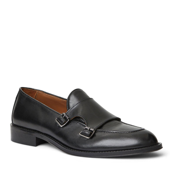 Biagio Double Monk Slip On Loafer Black Leather