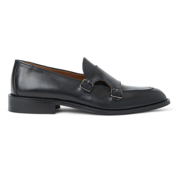 Biagio Double Monk Slip On Loafer Black Leather