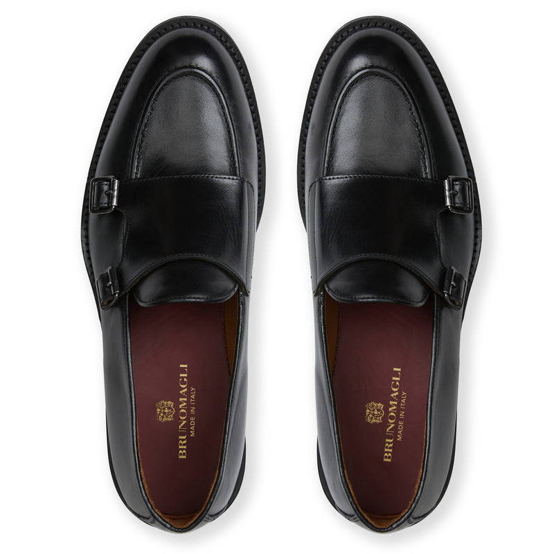 Biagio Double Monk Slip On Loafer Black Leather