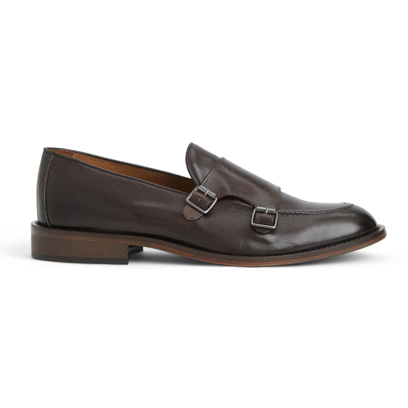 Biagio Double Monk Slip On Loafer Brown Leather