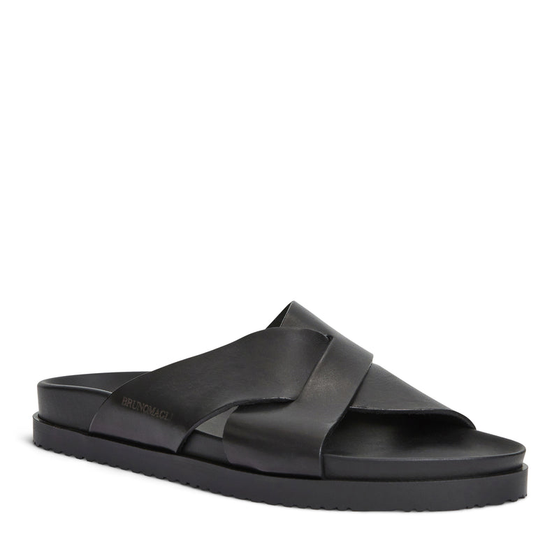 Bologna Double Strap Sandal Black leather