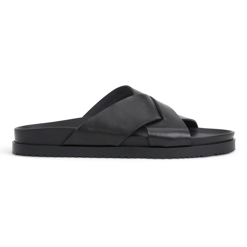 Bologna Double Strap Sandal Black leather