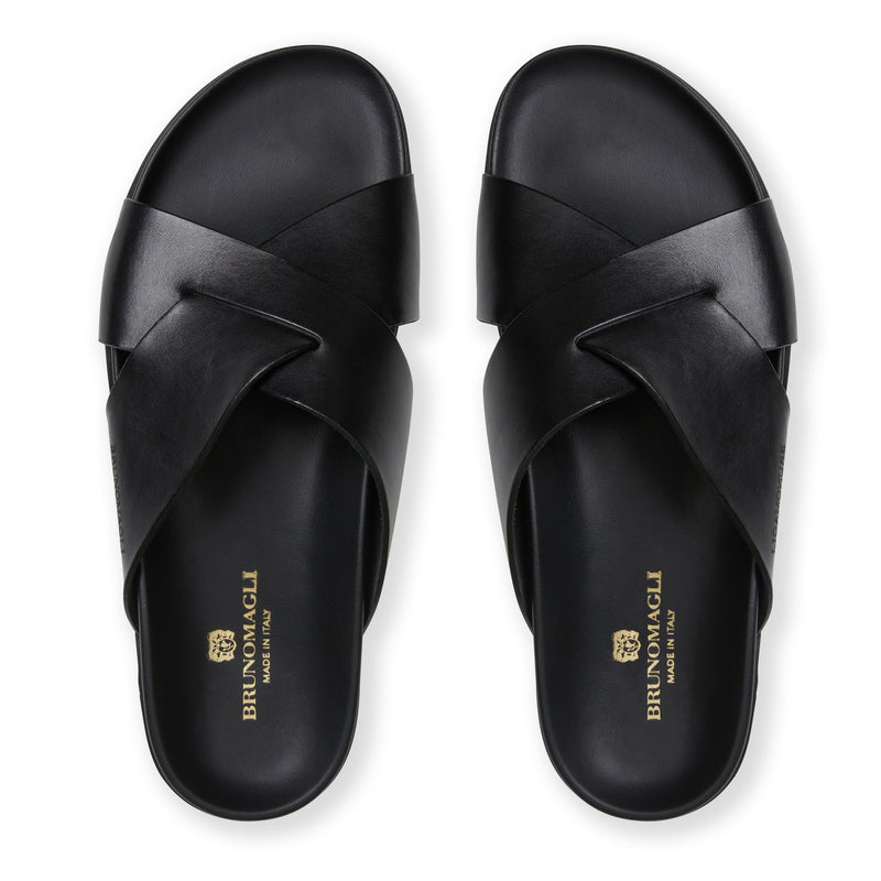 Bologna Double Strap Sandal Black leather