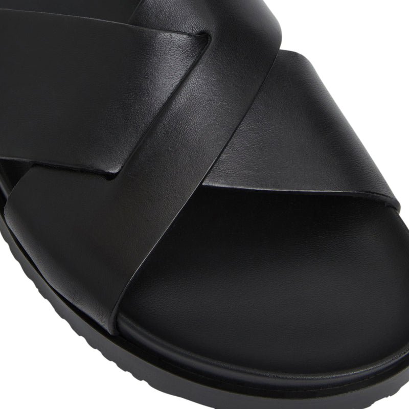 Bologna Double Strap Sandal Black leather