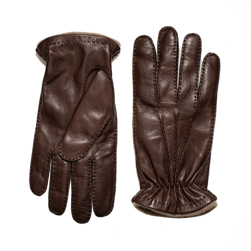 Men's Nappa Leather Gathered Wrist Gloves - Brown