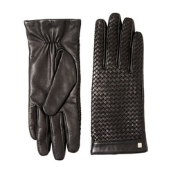 Women's BASKET WEAVE LEATHER GLOVE-BLACK