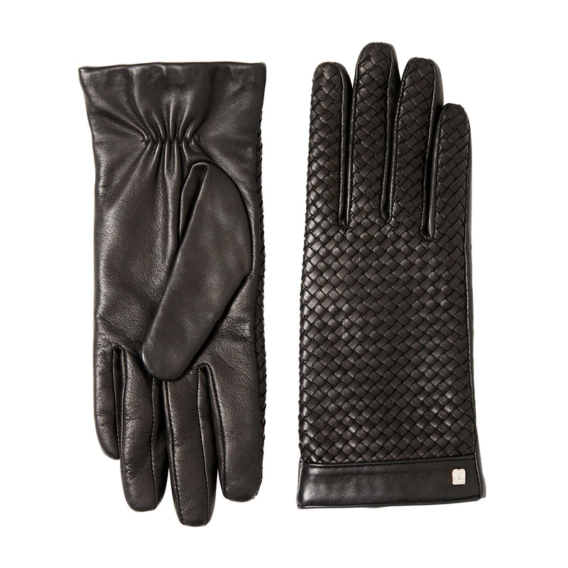 Women's BASKET WEAVE LEATHER GLOVE-BLACK