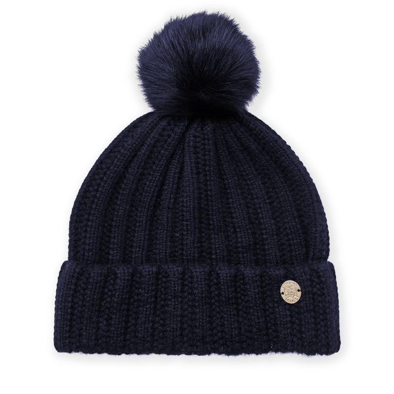 Women's LADDERSTITCH HAT W/ SHEARLING POM Navy