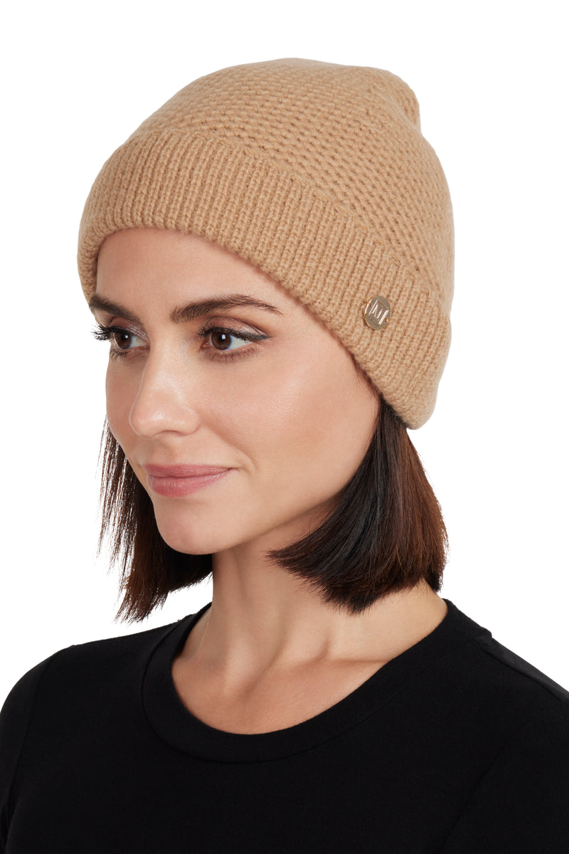 Selected Femme brushed wool ribbed knit beanie hat in brown