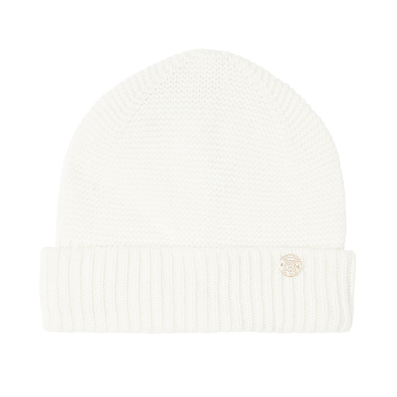 Women's CASHMERE LINKS STITCH KNIT HAT W/ RIB CUFF Ivory