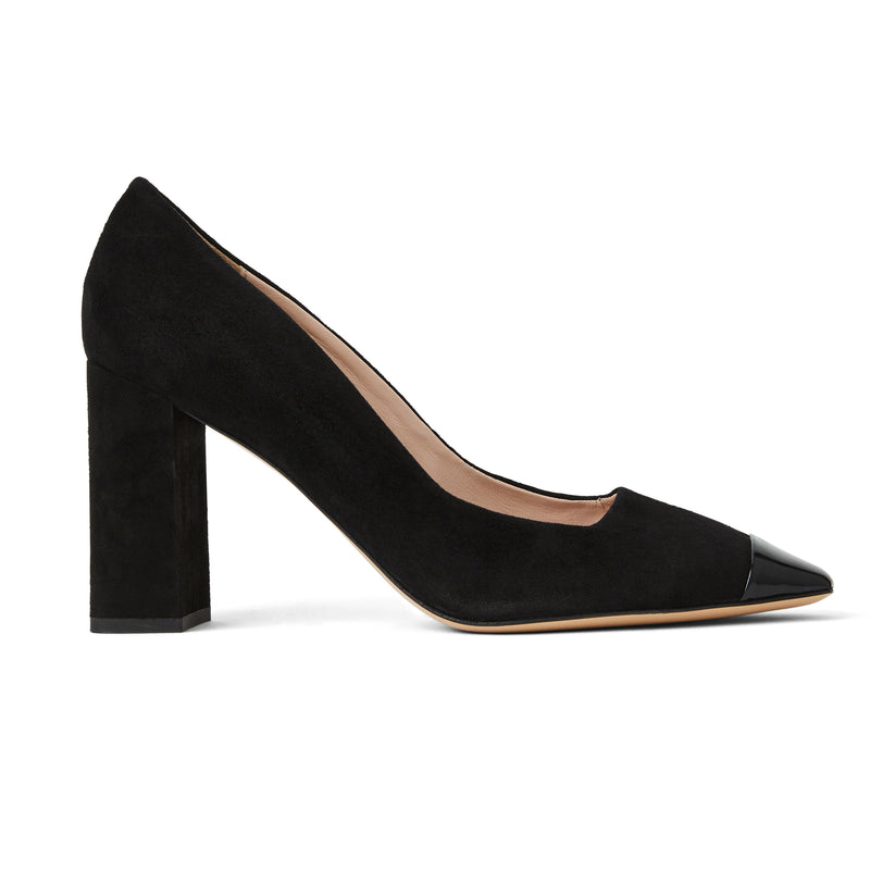 Melania Square Toe Suede Pump- Black Suede