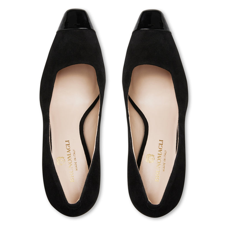 Melania Square Toe Suede Pump- Black Suede – Bruno Magli