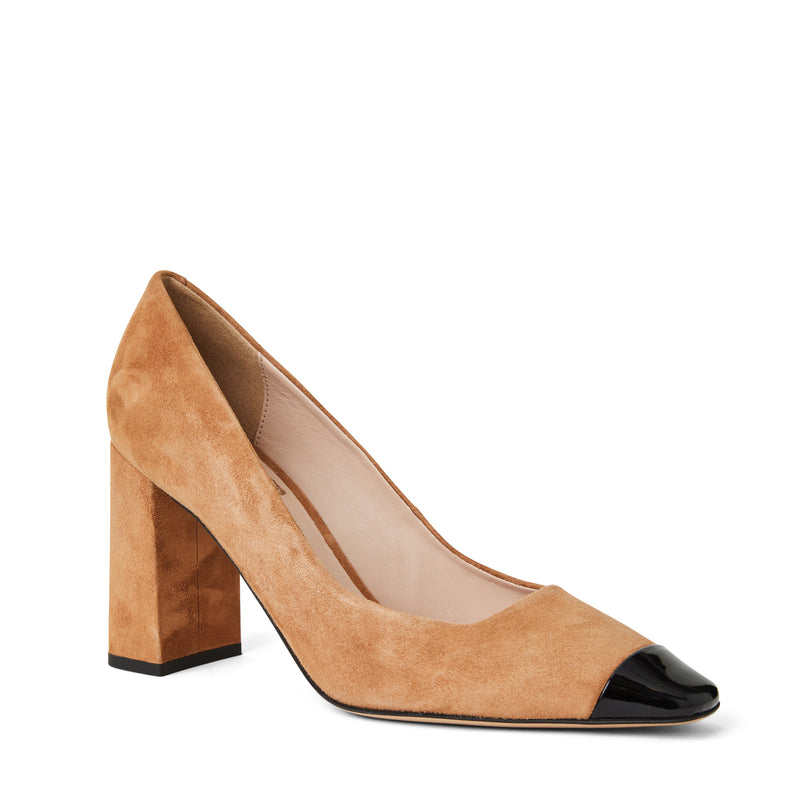 Melania Square Toe Suede Pump- Camel Suede