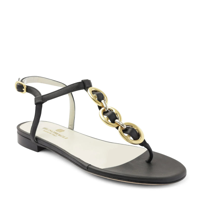 Marina Leather Embellished Thong Sandal - Black