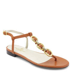 Marina Leather Embellished Thong Sandal - Cognac