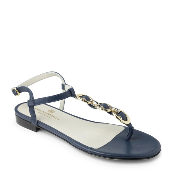 Marina Leather Embellished Thong Sandal - Navy