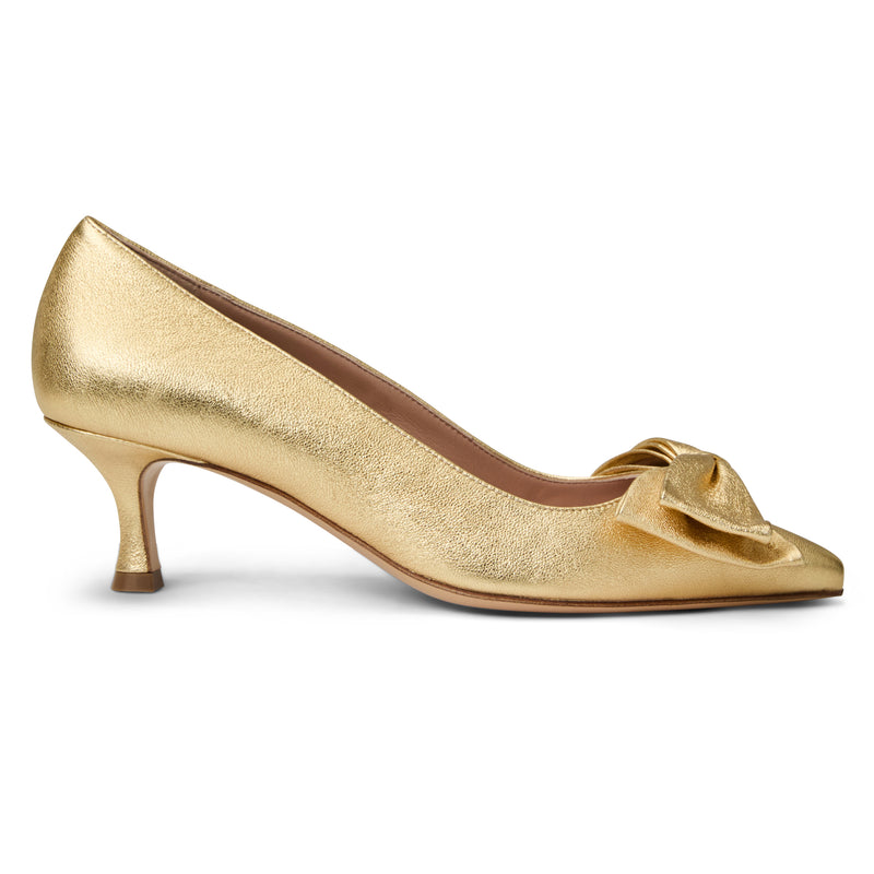 Bruno Magli Nadia Metallic Leather Kitten Heel Bow Pumps 6