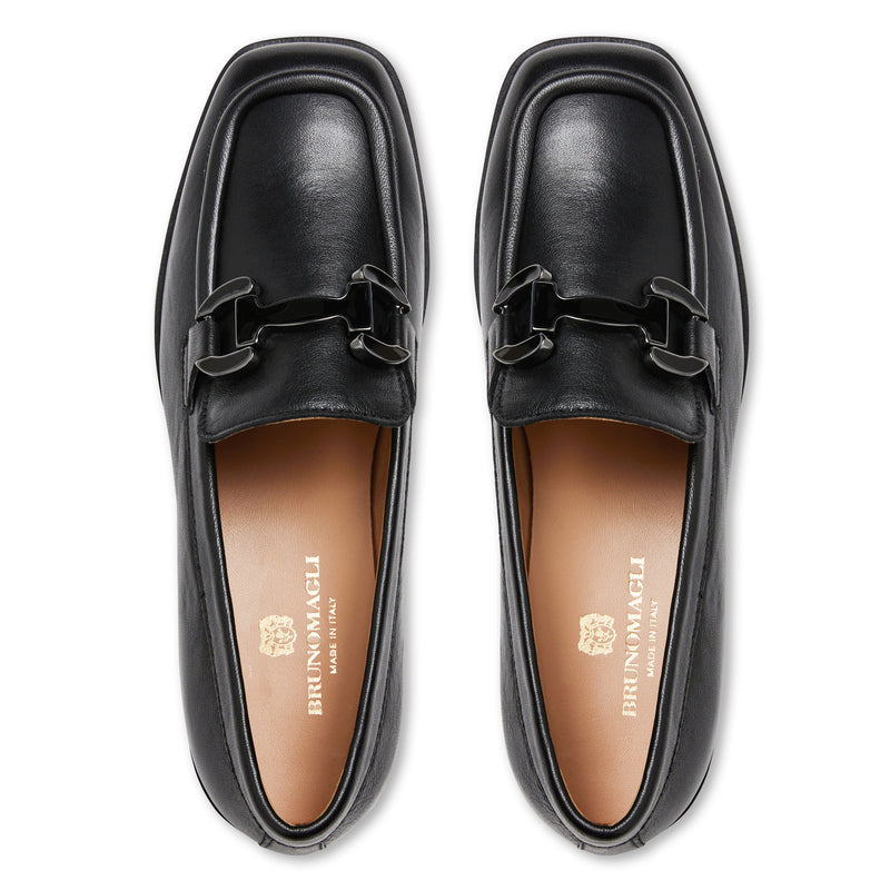 Natalie Square Toe Loafer-Black leather