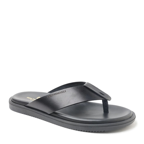 Romania Wide Banded Leather Thong Sandal - Black