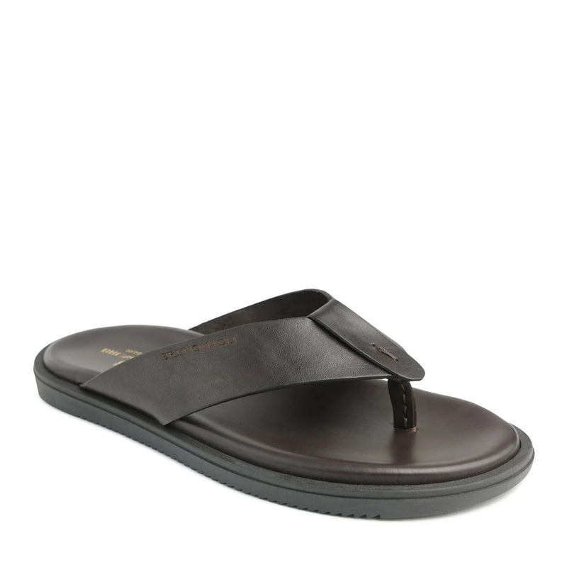Romania Wide Banded Leather Thong Sandal - Dark Brown