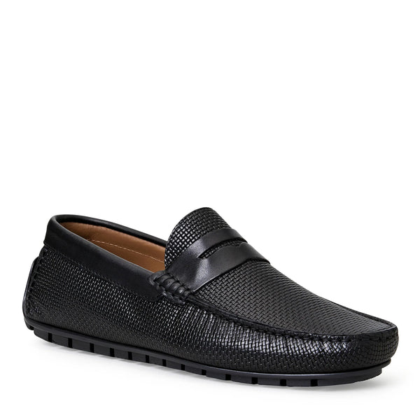 XANE CASUAL WOVEN LEATHER  SLIP-ON DRIVING MOCCASIN-BLACK