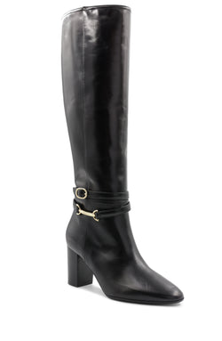 Adriana Knee High Block Heel Leather Boot - Black