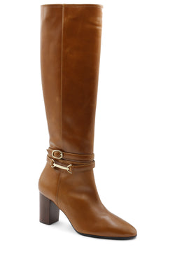 Adriana Knee High Block Heel Leather Boot - Cognac