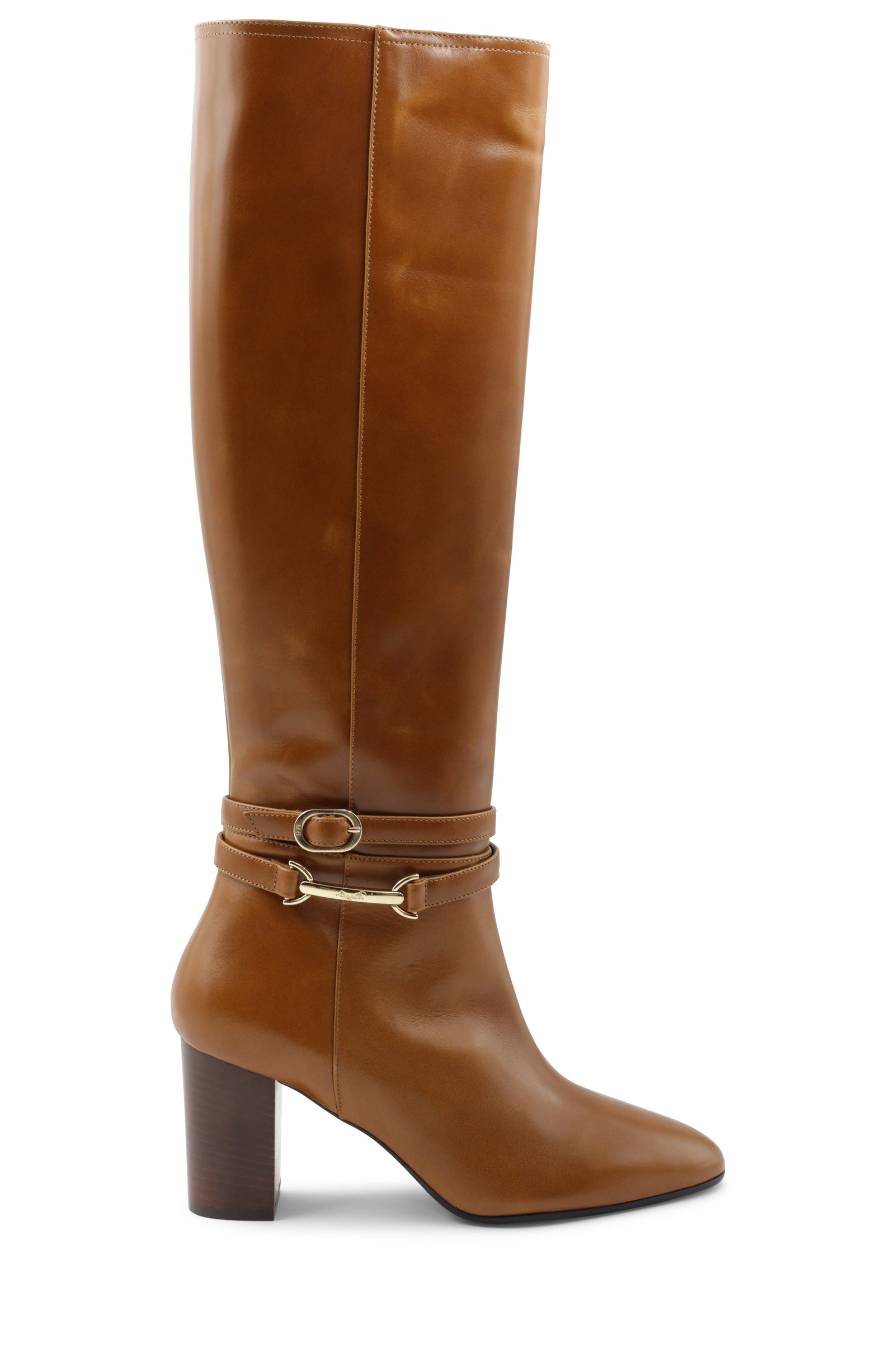 Adriana Knee High Block Heel Leather Boot Cognac Bruno Magli
