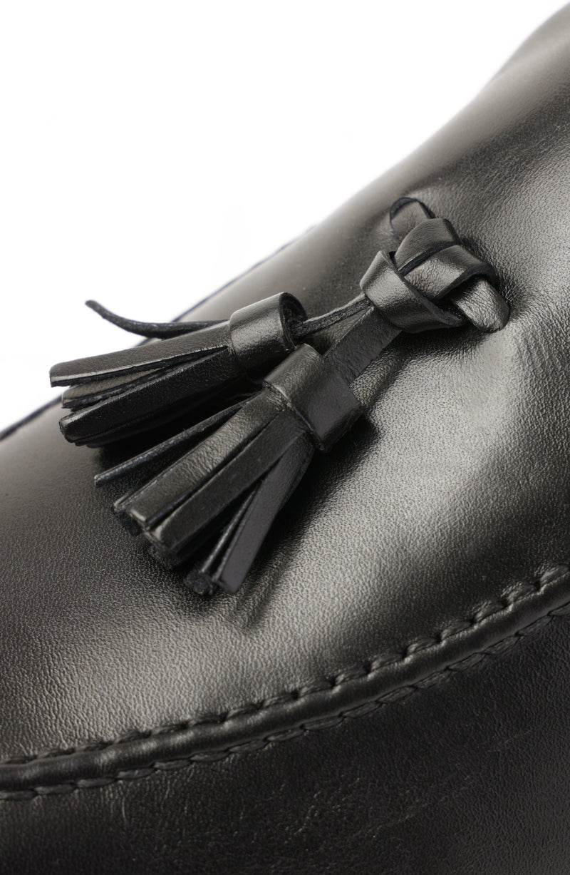 Alfredo Leather Tassel Slip On Loafer - Black