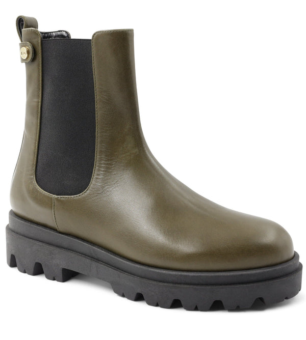 Alma Chunky Leather Chelsea Boot - Olive