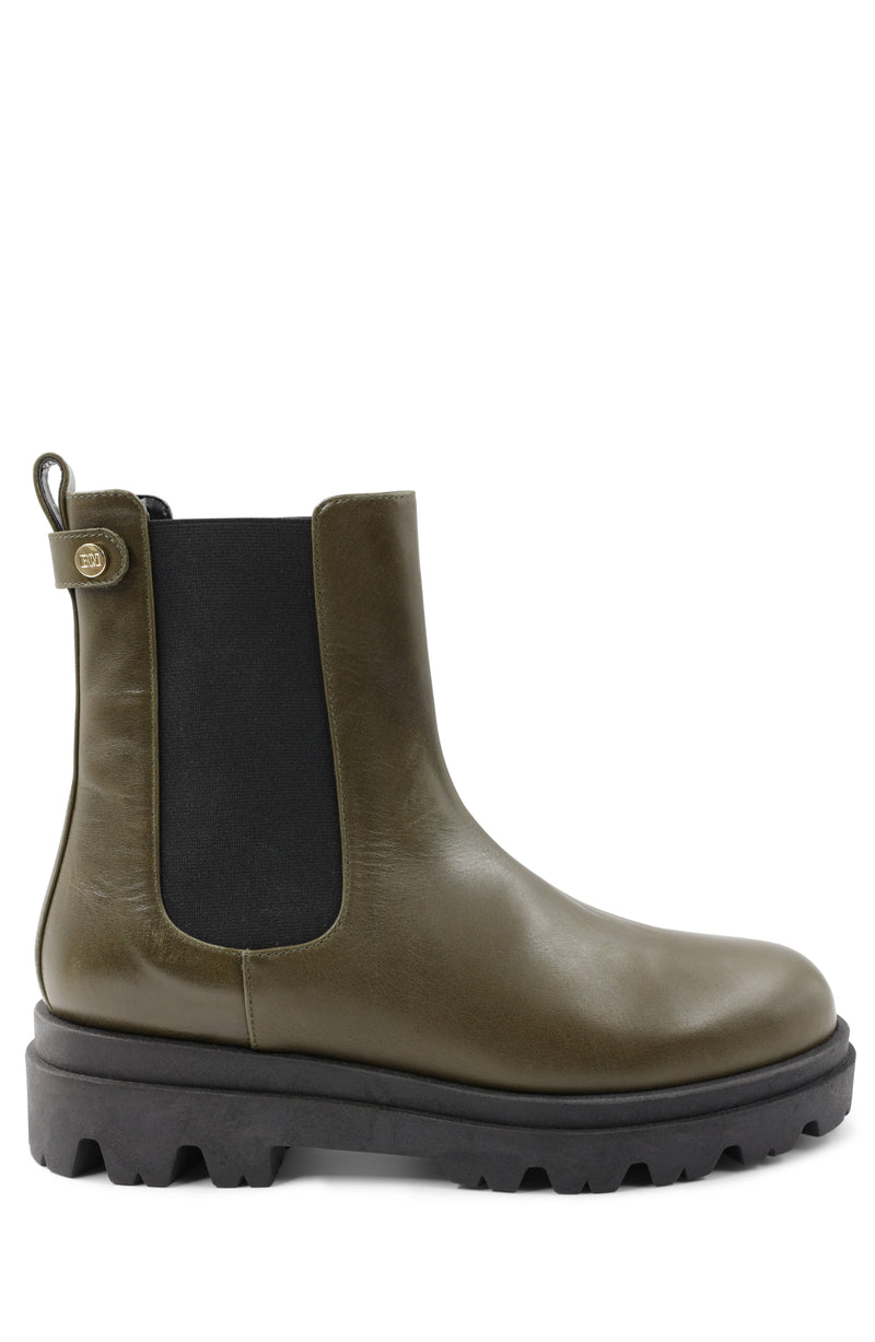 Alma Chunky Leather Chelsea Boot - Olive