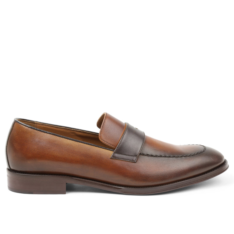 Arezzo Burnished Penny Loafer - Cognac/Dark Brown