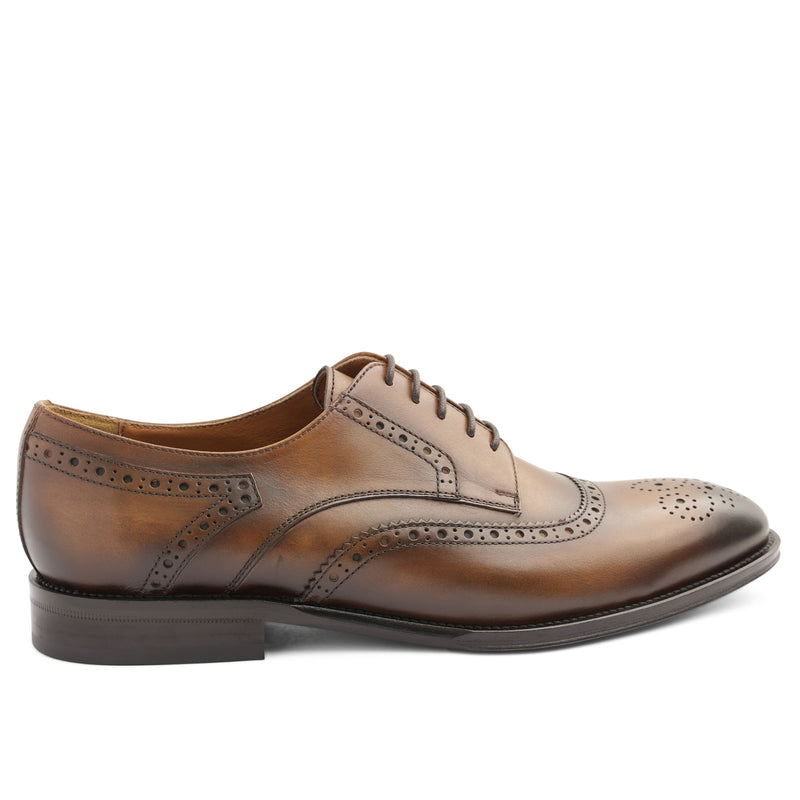 Atillio Wingtip Leather Blucher - Cognac