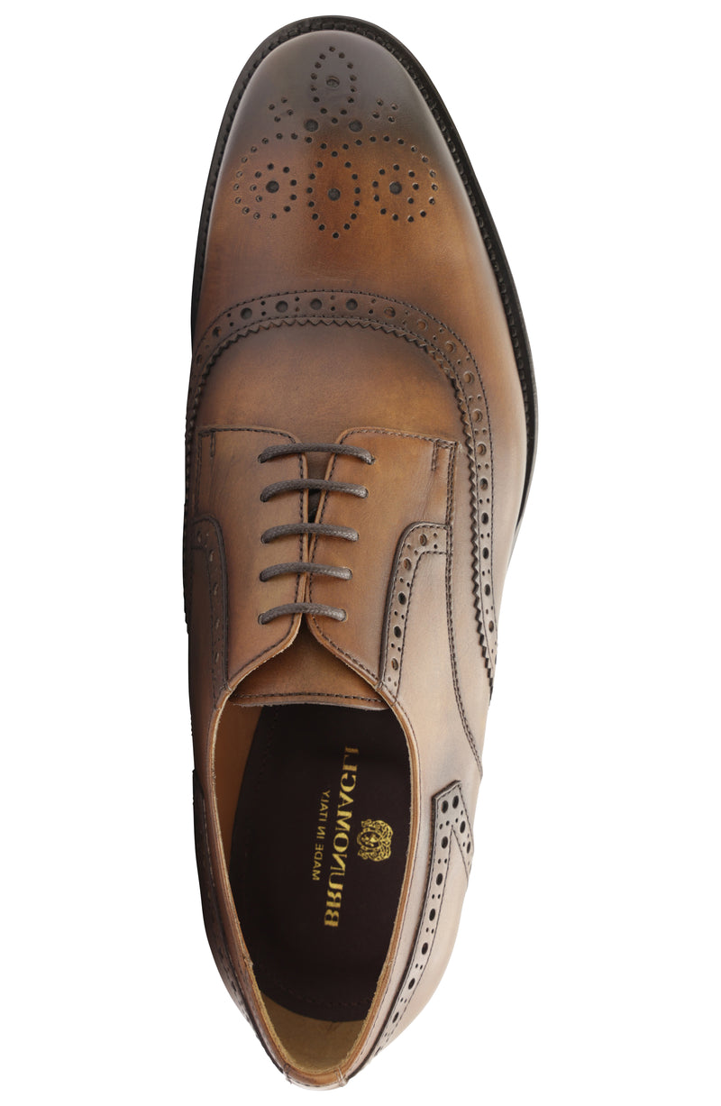 Atillio Wingtip Leather Blucher - Cognac