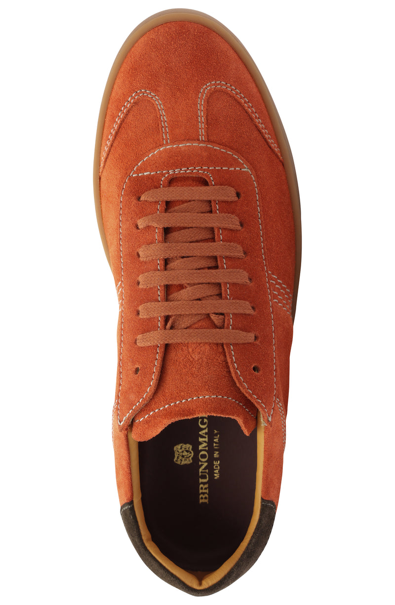 Bruno Magli, Men's Bono Lace Up Sneaker, Made In Italy, Suede, Saffron, Orange, top saffron laces