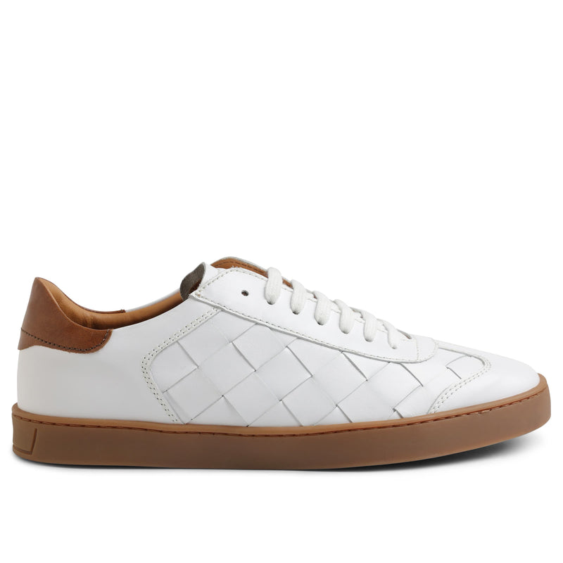 Bruno Magli, Men's Bono Lace Up Sneaker, Made In Italy, woven leather, premium white sneaker, side detail
