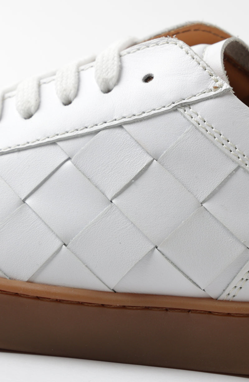 Bono Woven Leather Lace-Up Sneaker - White
