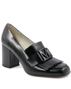 Brianne Chunky Heel Leather Loafer - Black