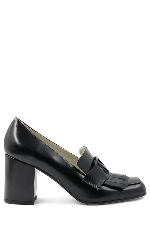 Brianne Chunky Heel Leather Loafer - Black