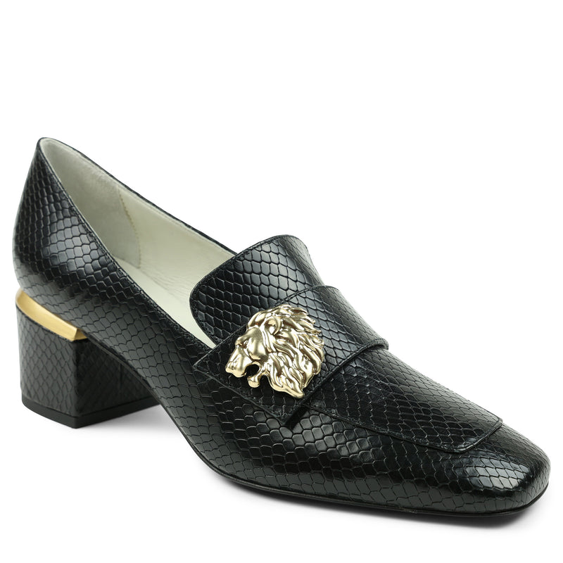 Clarence Snake-Print Leather-Heeled Loafer - Black