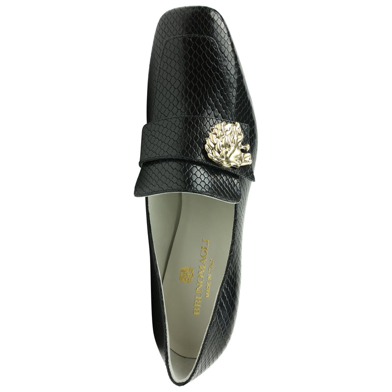 Clarence Snake-Print Leather-Heeled Loafer - Black