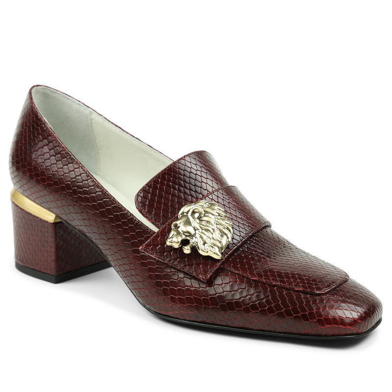 Clarence Snake-Print Leather-Heeled Loafer - Bordeaux