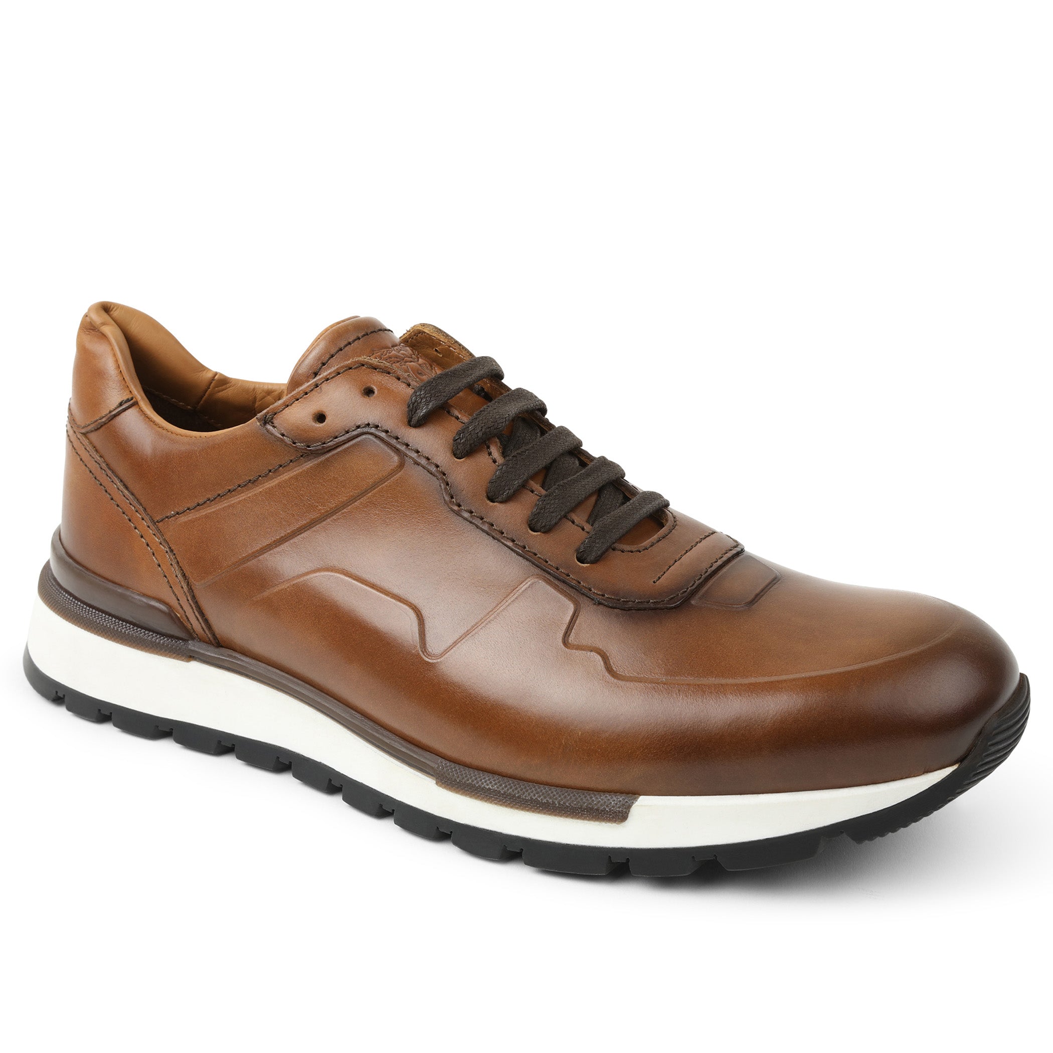 Davio Hand Burnished Leather Sneaker Cognac Leather Bruno Magli